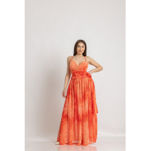 Дълга рокля от жоржет коралов цвят
