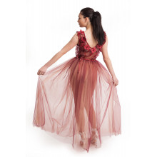 Double-layered tulle long dress in Burgundy